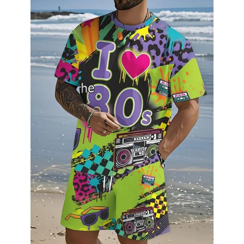 New Hawaiian Men's Beach T-shirt Shorts 2-piece Set Coconut Print Short Sleeve and Shorts Clothing Summer Holiday Men's Clothing