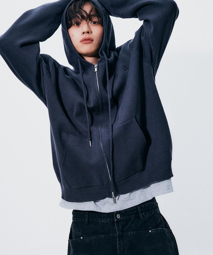 Someplace Man Normal Basic Line Oversized Logo Knit Hooded Zip-Up Jacket Jumper_3 Colors