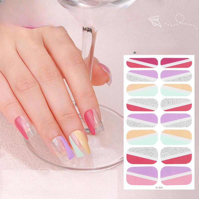 New 16-finger French Manicure Stickers Flash Onion Pink Nail Stickers Simple Manicure Stickers