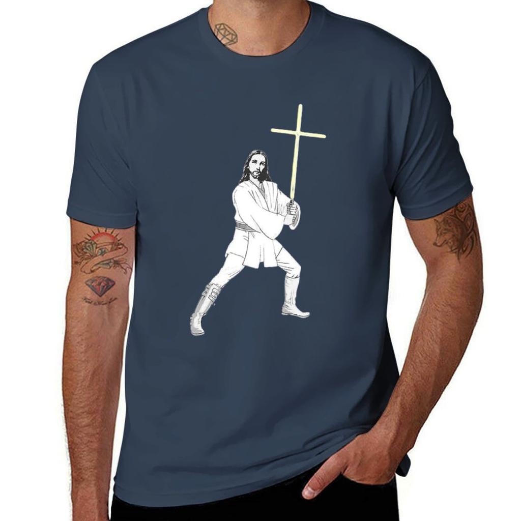 Jesus with cross energy sword TShirt Plus Size Simple Casual Top TShirt