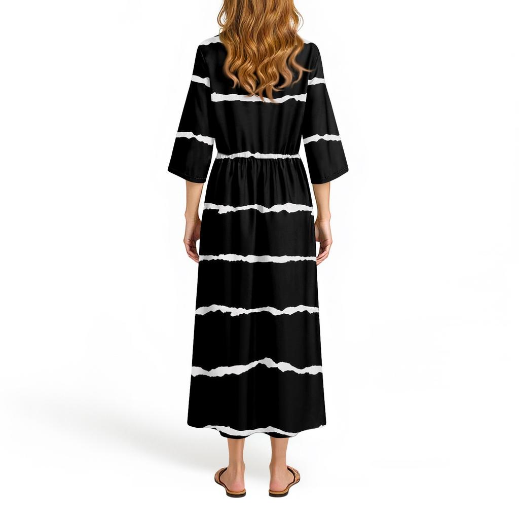 Damen Modisches Bedrucktes Rundhals Siebenviertelärmel Lockeres Kleid