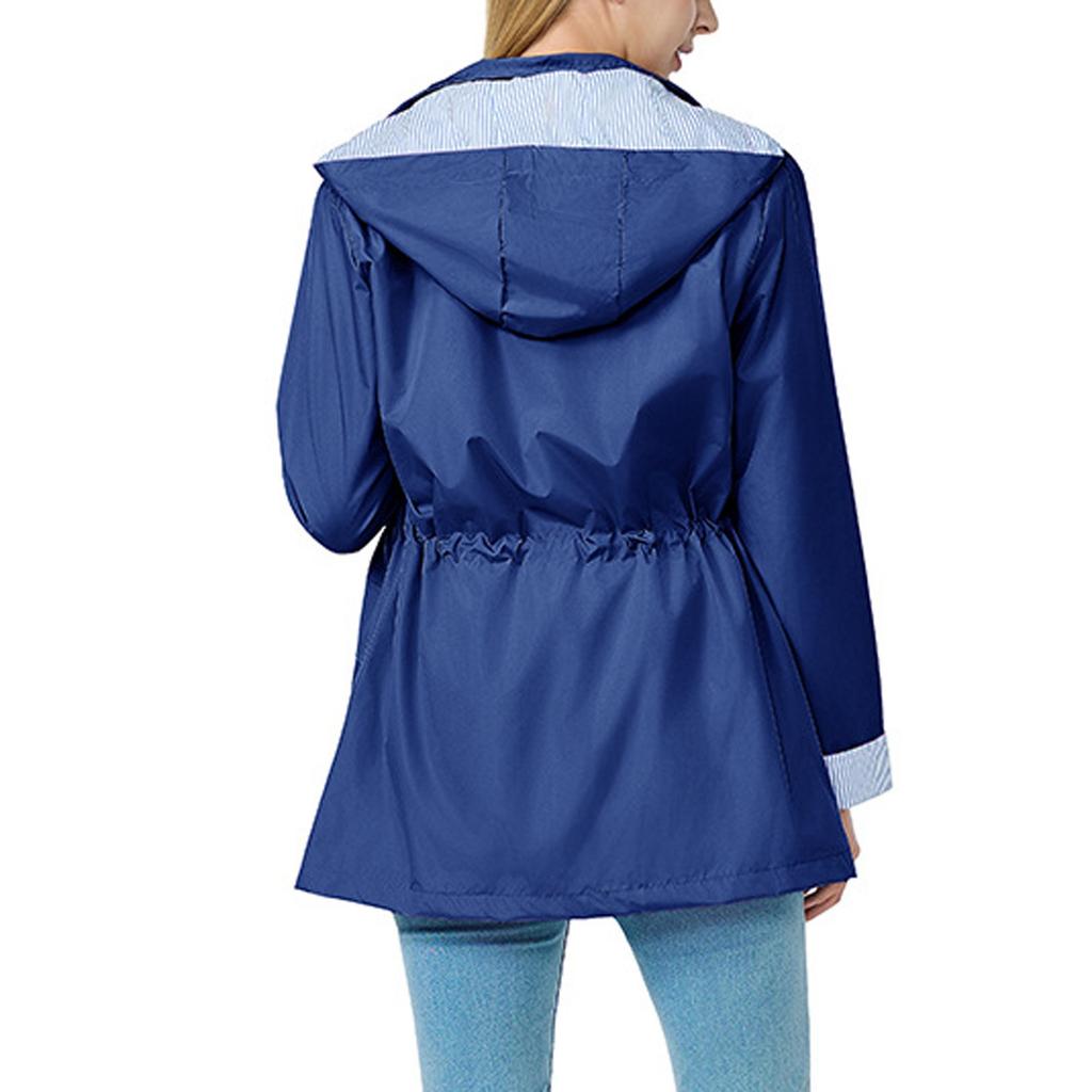Womens Raincoats With Hood Lightweight Outdoor Hooded Waterproof Windbreaker Solid Trench Coat Jacket Plus Size