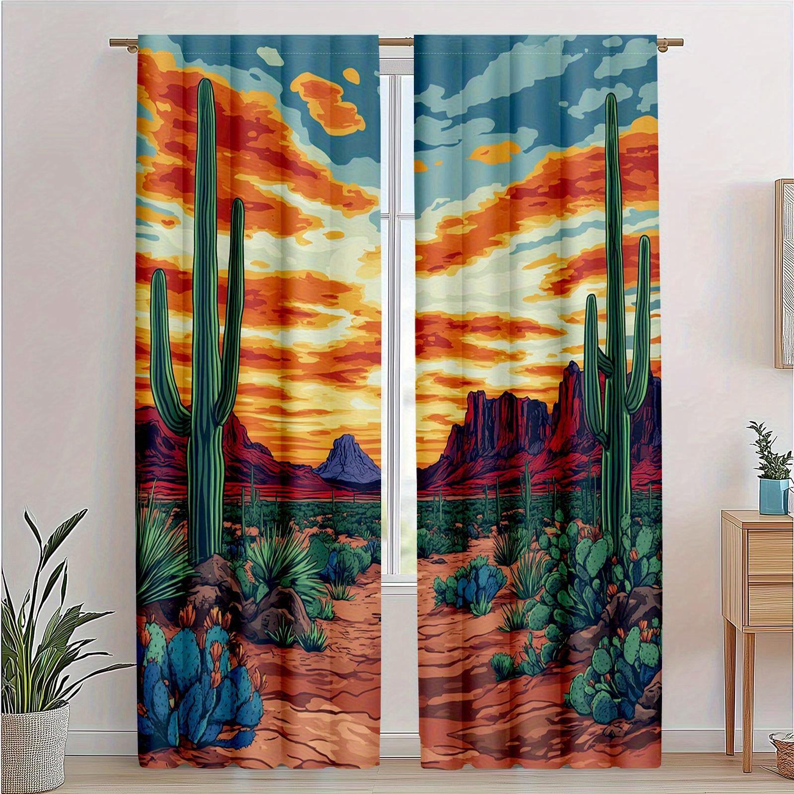 

2pcs Traditional Sunset Desert Landscape Printed Curtains Semi-Sheer Polyester Rod Pocket Drapes for Living Room and Bedroom 100*130 HOOK 1pcs