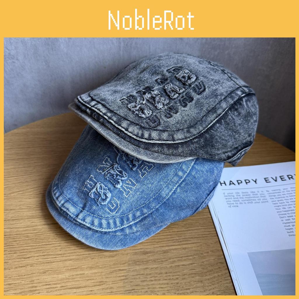 Letter Denim Retro Beret Hat With Wide Brim For Women Streetwear Everyday Use