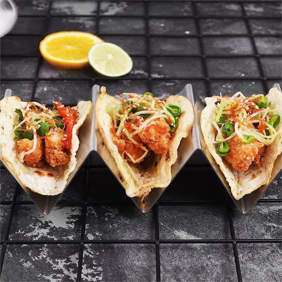 Taco Holders 4 Packs - Stainless Steel Taco Stand Rack Tray Style, Oven Safe for Baking, Dishwasher and Grill Safe
