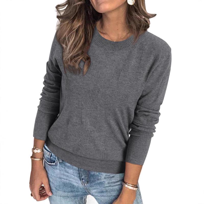 Podzimní Nový Kulatý Výstřih Škrábaný Dlouhý Rukáv Měkký Pletený Svetr Elegantní Ležérní Pulovr Dámský