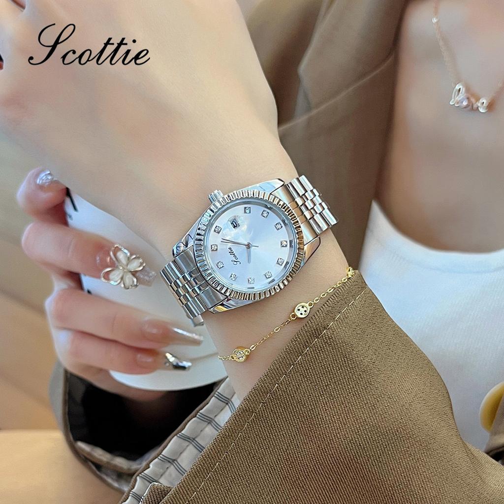 Shi Gaudi's simple and atmospheric solid steel belt women's watch with calendar women's watch business high-value watch women