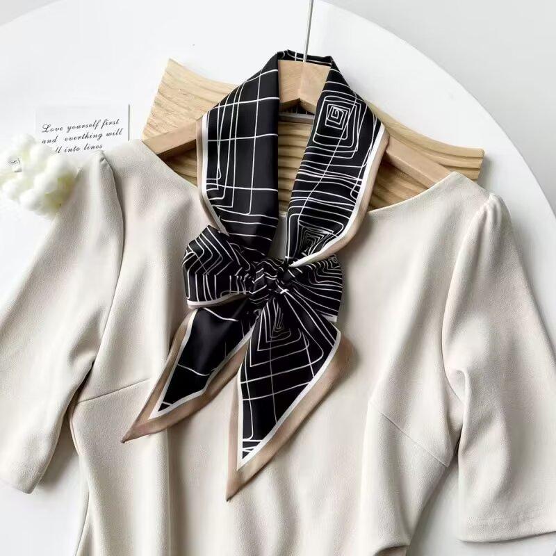Modische Streifen Haarband Schal Damen Krawatte Tasche Schals Satin Seide Dünne Kopftücher Damen Kleiner Langer Schal Seidenschal Neu