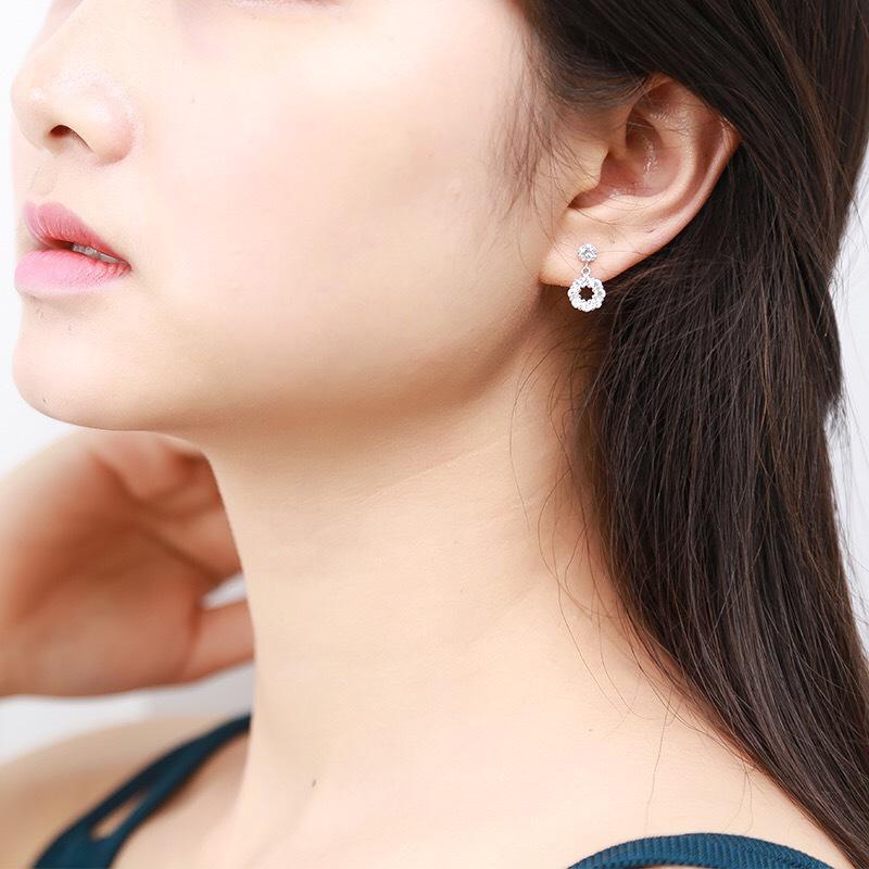 Beixi S925 Sterling Silver Flower Diamond Dangle & Stud Earrings - Simple, Fashionable Japanese-Korean Style S925 Silver
