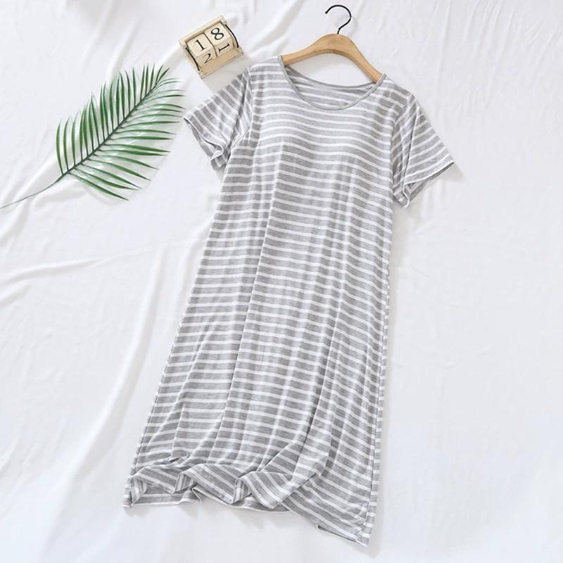 Women's Crew Neck Striped Free Bra Short Sleeve Pajamas Simple Nightdress Casual Loungewear