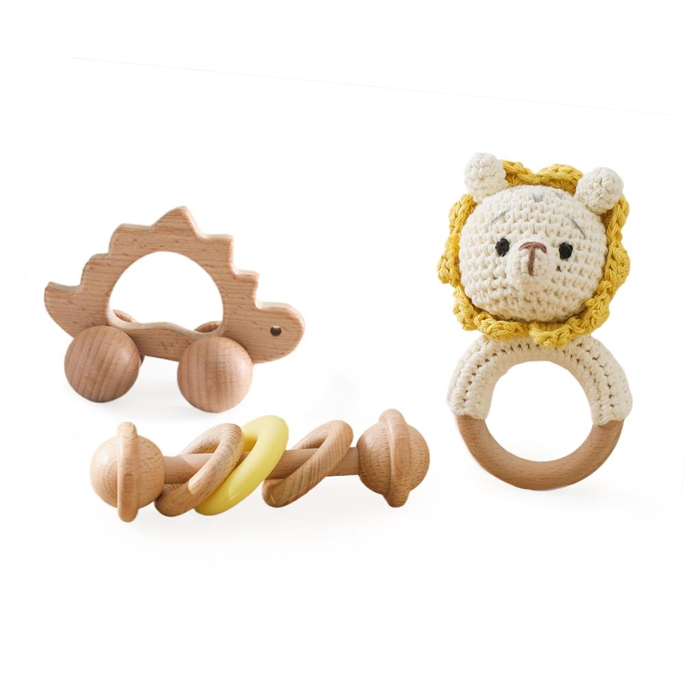 3Pc Baby Rattle Toys Wooden Animal Car And Crochet Rattle Sets Baby 0 12 Months Toys Teething Toys Baby Accessories Baby Toys