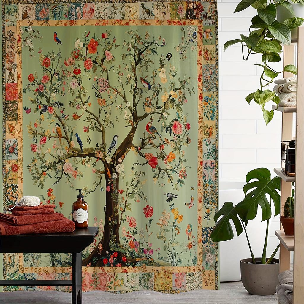 Charming Tree of Life Shower Curtain with Intricate Branches and Leaves Design for a Nature Inspired Bathroom Decor