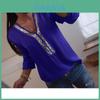 Chic Ladies Casual Plus Size V-neck T Shirt With Long Sleeves And Sequins