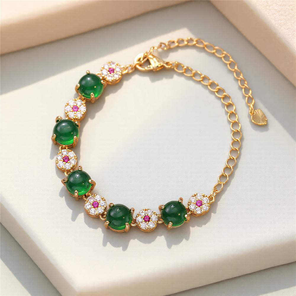 Charm Female White Green Zircon Stone Bracelet Cute Gold Color Adjustable Wedding  For Women