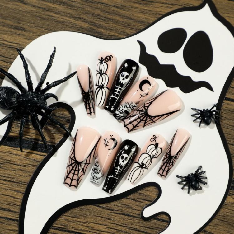 Halloween Press on Nails Coffin Fake Nails Press on Nails with Jelly Glues