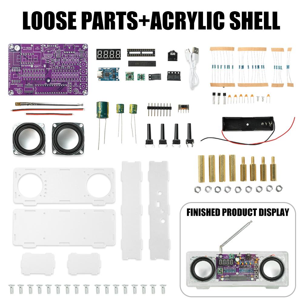87.5-108MHz Dual-Channel FM Radio DIY Kit Digital Display Electronic Assemble Kit with Dual Speakers Type C Interface