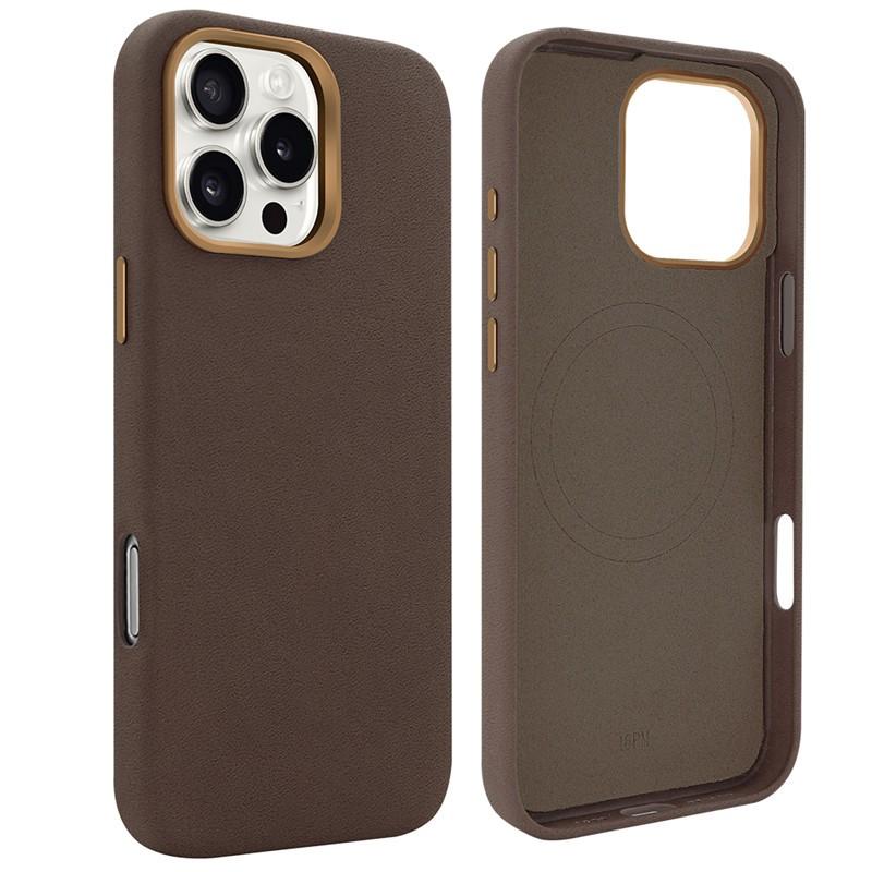Premium Leather Magnetic Attraction Case For iPhone 15 16 17 Pro Max Air High-end Suede Metal Buttons Camera Protection Cover