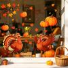 Thanksgiving Glass Clings Static Window Clings, Cartoon Double Turkey Pumpkin Maple Leaf No?Glue Creative Gifts Decals, Waterproof Stickers for Home