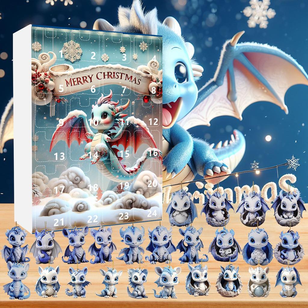 Christmas Blind Box: 24 Days Until Christmas Arrives. Cute Ice Dragon Baby Acrylic Pendant Gift Box