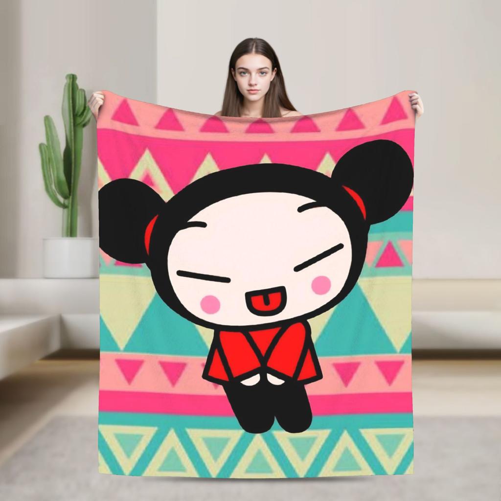 Cute P-Pucca Anime Blankets Velvet Summer Breathable Super Warm Throw Blankets for Home Outdoor Rug Piece