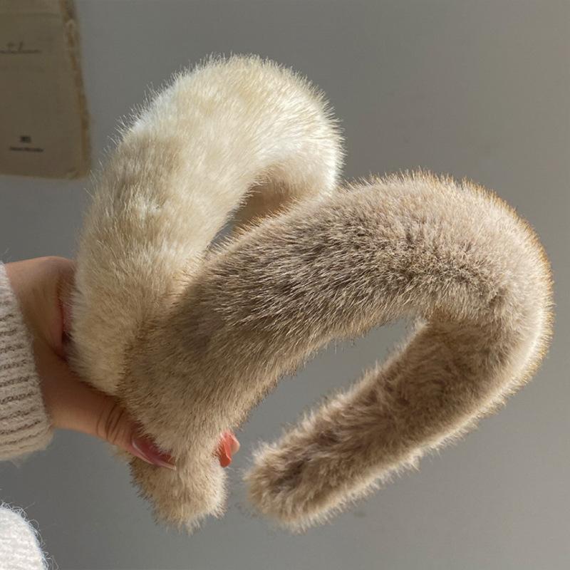 Solid Color Widen Thicken Hair Bands Women Girls Sweet Versatile Soft Fluffy Furry Hair Hoops Winter Hair Accessories Gifts