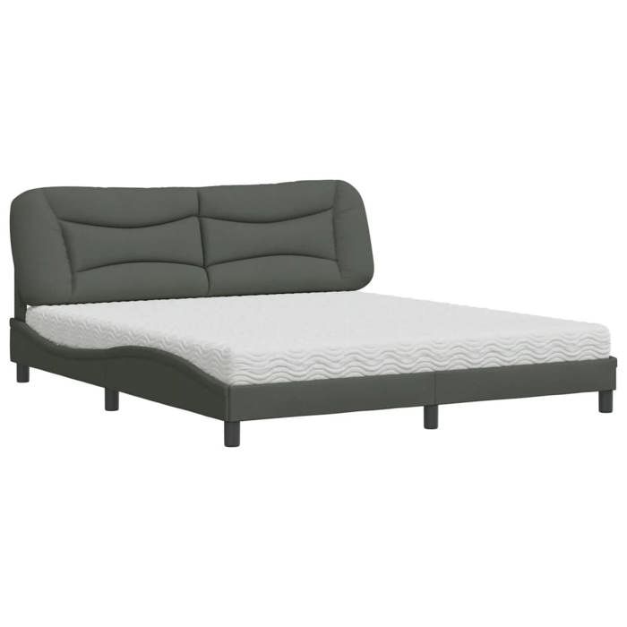 VidaXL Lit avec matelas gris foncé 180x200 cm tissu, meuble de chambre à coucher, lit double, cadre de lit incurvé, sommier, 3208549