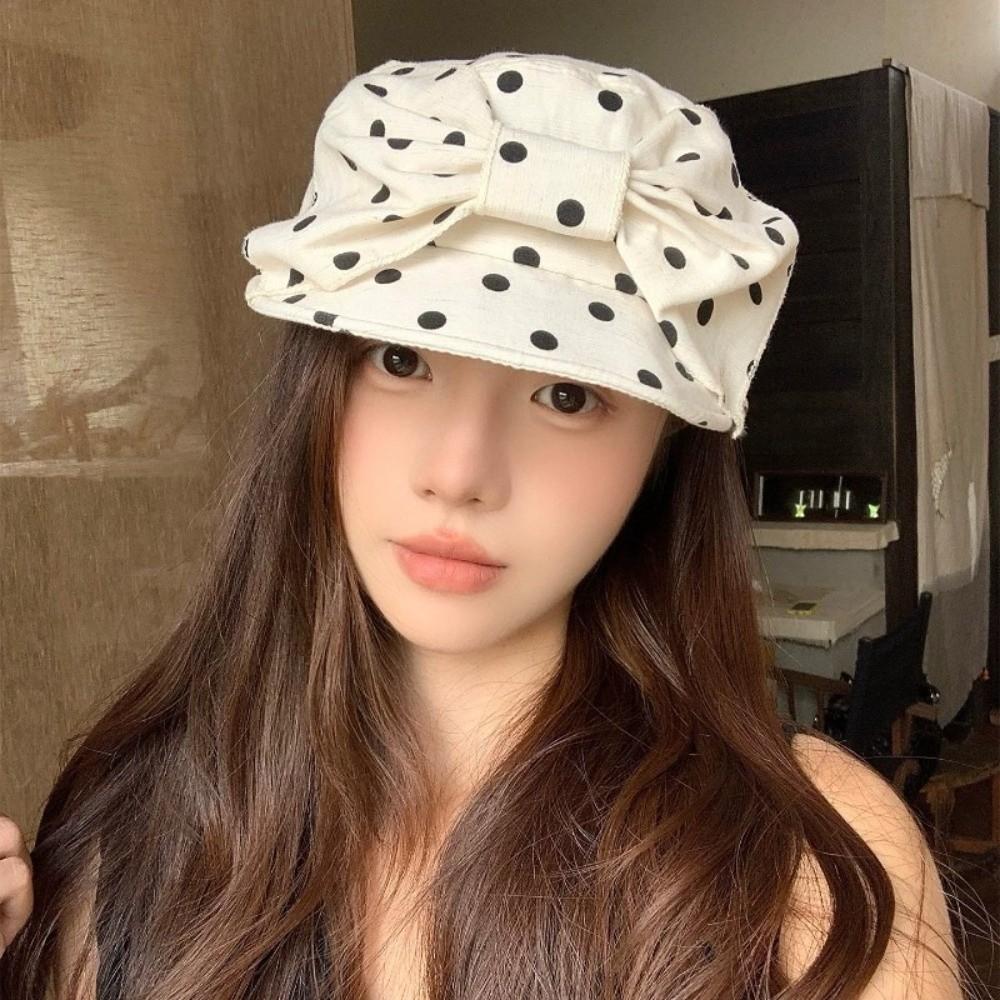 Sweet Polka Dot Forward Hat Bow Women's Hat Versatile Equestrian Hat Outdoor