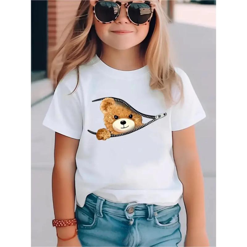 Children's Polar Animal 3d Print Rabbit & Bear Girls' T-Shirts Summer Short Sleeved Tops Tee Casual T-Shirts