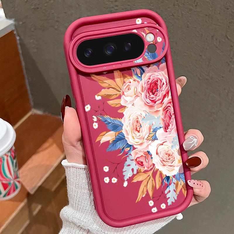 For Google Pixel 9 8 Pro Xl 8a Shockproof Yellow Rose Flower Pattern Silicone Soft Lens Protection Solid Color Anti-Fall Matte Phone Case Cover