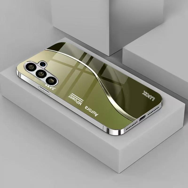 Men's minimalist business pattern silver plated glass phone case suitable for Samsung GalaxyS26 S25 S24 S22 S21 S20FE/Ultra/Plus