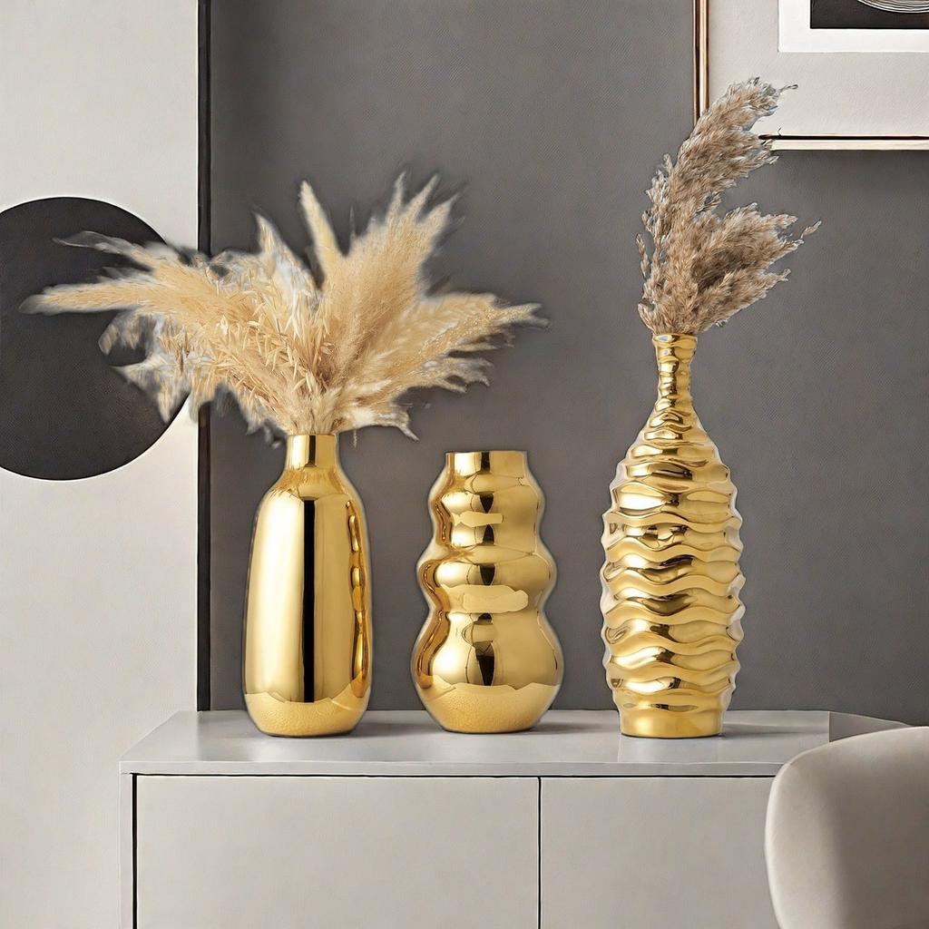 Moderne Galvanisierte Gold Keramikvase Wohnzimmer Blumenarrangement Ornamente Moderne Irreguläre Kunst Hydrokulturvase Dekoration