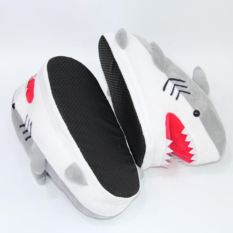 Great White Shark Cartoon Plush Slippers - Boys' Winter Indoor Cotton Footwear for Couples