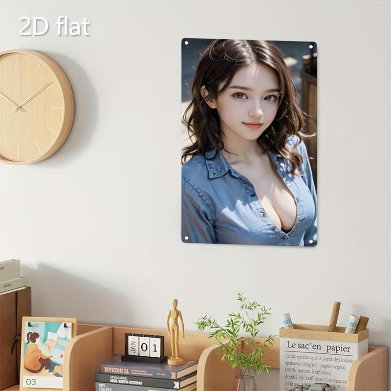 Retro Tin Poster Wall DecorMetal Sign Plate with Woman Face Artwork - /Korean Beauty Style Iron Poster for Hom