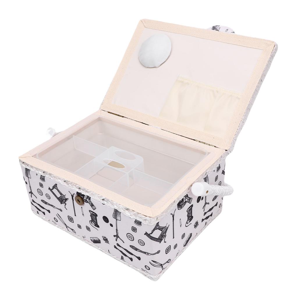 Sewing Kit Basket Needles Threads Pins Scissors Storage Box Sewing Supplies Organizer with Removable Plastic Tray