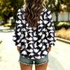 Women's Halloween Print V-Neck Ruffle Blouse with Tie Front and for Party