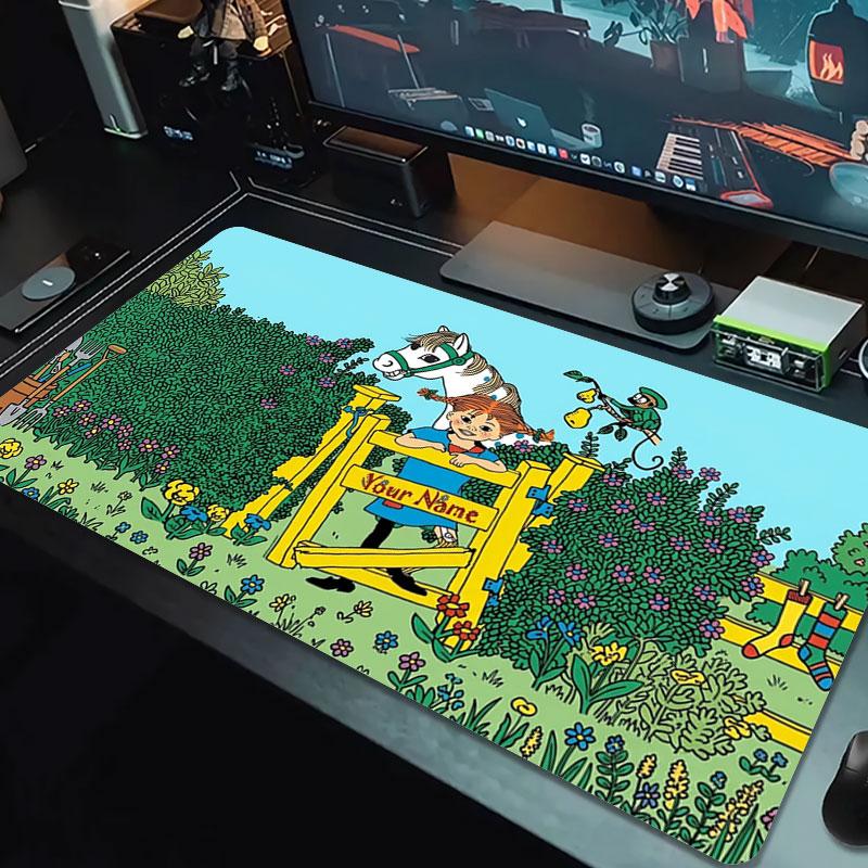 Pippi Longstocking Custom Name Large Size Mouse Pad Large Gaming Table Cushion Non-slip Laptop Tablet Big Mousepad XXL Mat Mini PC Playmat With Lock E