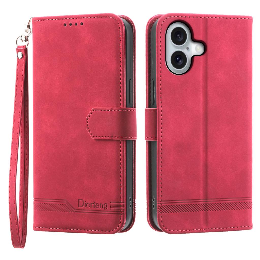 DIERFENG DF-03 For iPhone 16 Case Anti-Drop Lines Imprinted Wallet Phone Cover