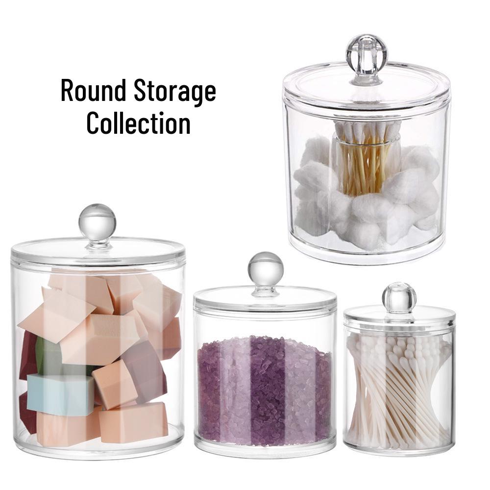 Bamboo Lid Acrylic Cotton Swab & Puff Storage Container