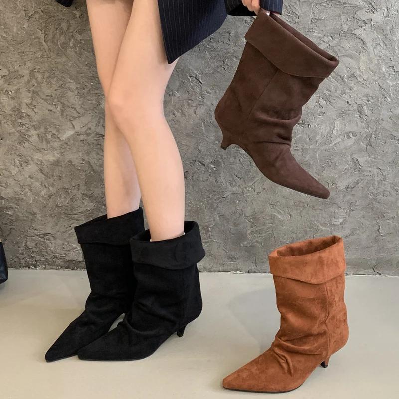 Fashion Street Style Vintage Ankle Boots Women Winter Pointed Toe Thin Low Heel Shoes SHort Botas Zapatos De Mujer