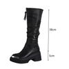 Autumn Winter Fashion Zipper Leather Women Knee-high Motorcycle Booties Casual Wedges Chunky High heels Knight Long Boots Shoes