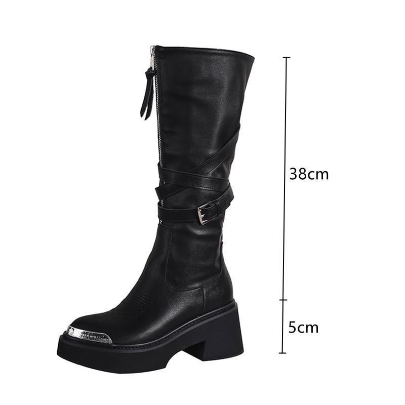 Fashion Autumn Winter Fashion Zipper Leather Women Knee-high Motorcycle Booties Casual Wedges Chunky High heels Knight Long Boots Shoes