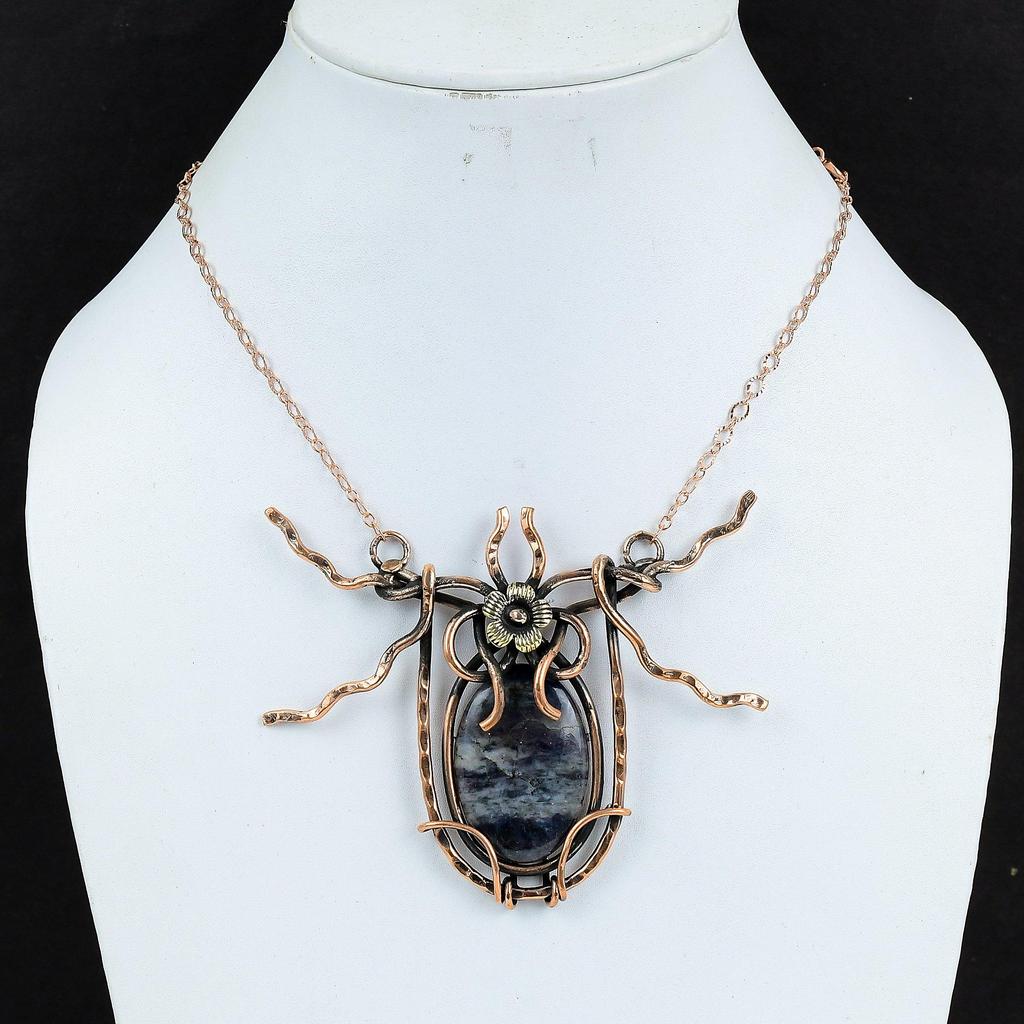 Iolite Sunstone Necklace Copper Wire Wrapped Gemstone Jewelry Adjustable Chain Necklace Copper Wire Necklace Handmade Jewelry Gifts For Wife