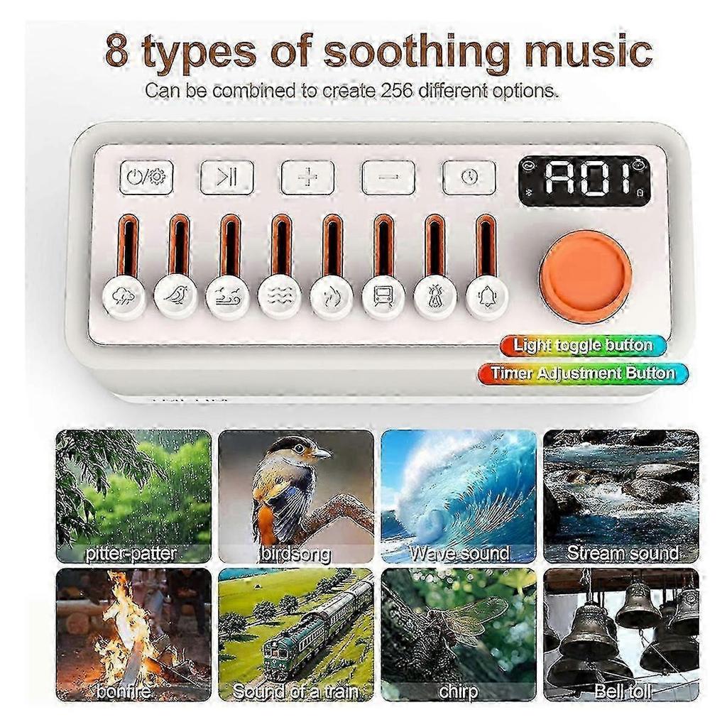 White Noise Sleep Sound Machine with 8 Nature Sounds, Portable Bluetooth Speaker, 12 Colors Night Li Edition C