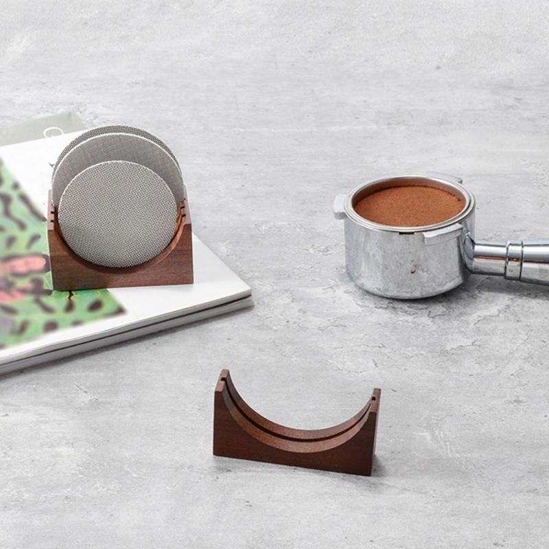Espresso-Puck Screen Walnut-Stand Coffee Reusable Filter for Espresso-Portafilter Holder Wooden-Stand for 51/53/58mm