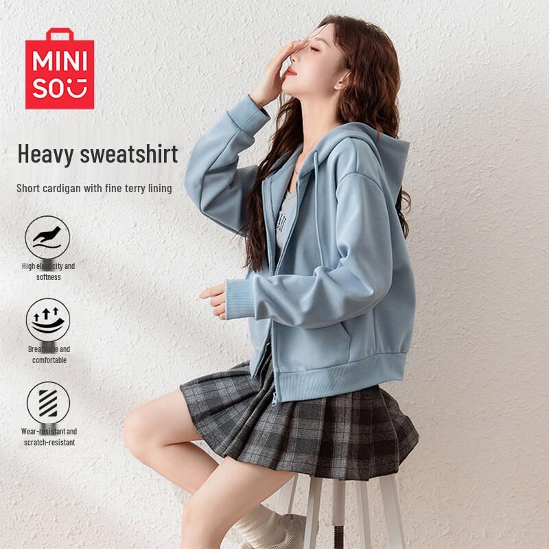 MINISO Women's Casual Hooded Zip-Up Sweatshirt