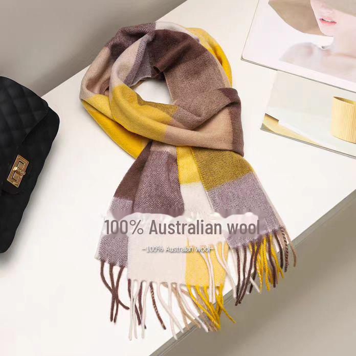 100% Wool Plaid Scarf for Women - Luxury Gift Shawl, Pure Wool Neck Scarf