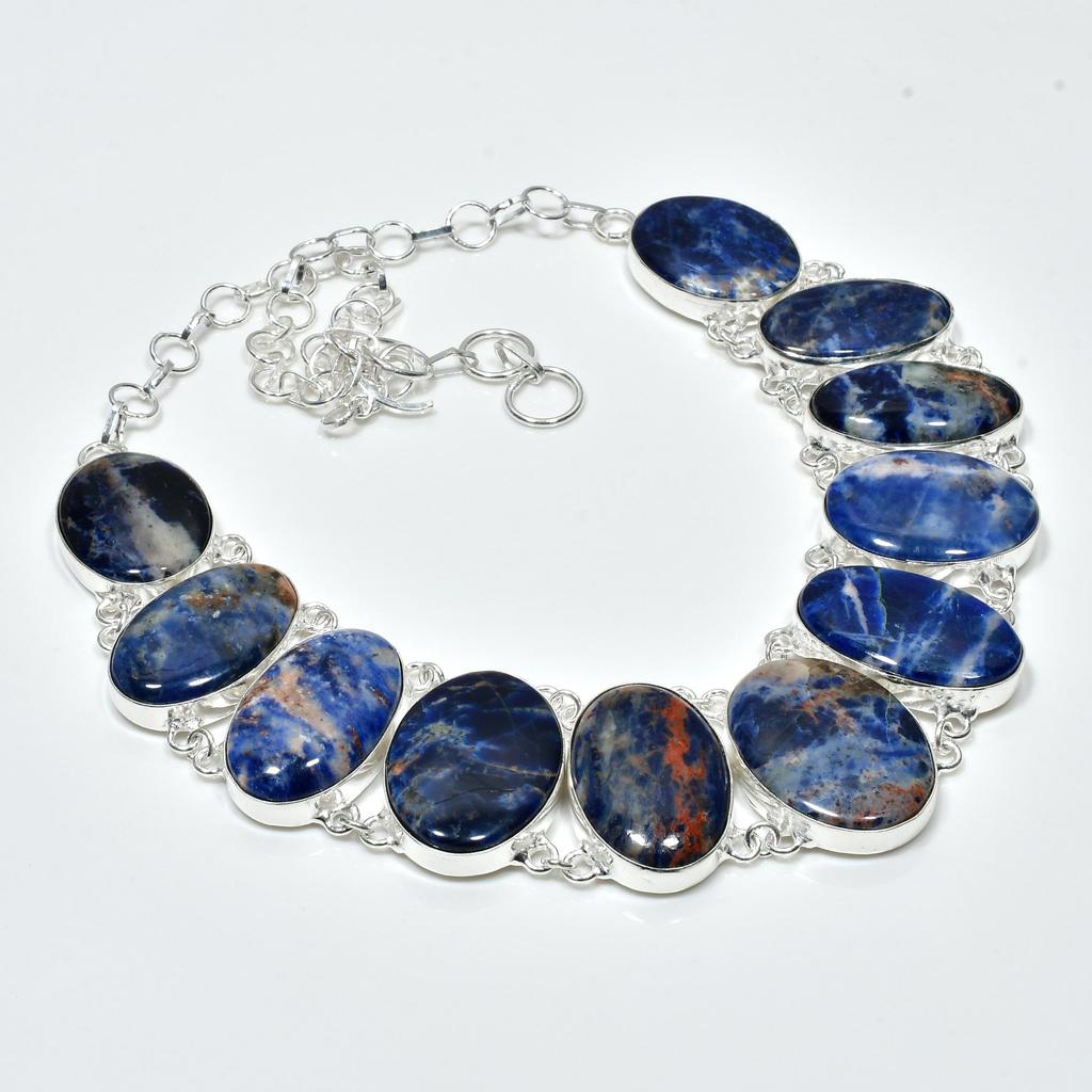 Natural Sodalite Gemstone Handmade 925 Sterling Silver Jewelry Sodalite Neclace Bracelet Set, Antique Jewelry Set, Mother's Day Gift