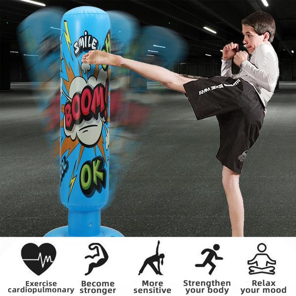 Sac De Boxe Gonflable Pour Enfants 120cm Avec Gants - Idéal Karaté, Taekwondo Et Cadeau Pour Garçons Et Filles