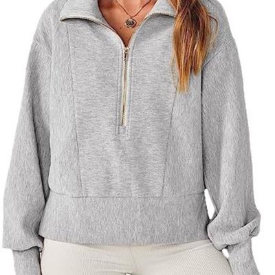 Autumn and Winter Women's Loose Zip Neck Long Sleeve Sweatshirt Top