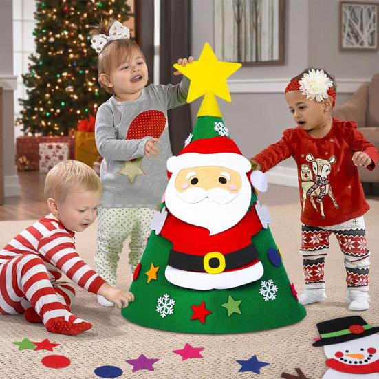 Ensemble d'arbre de Noël en feutre à faire soi-même 30 pièces Ornements avec décorations détachables Décor festif mural pour la maison la salle de classe